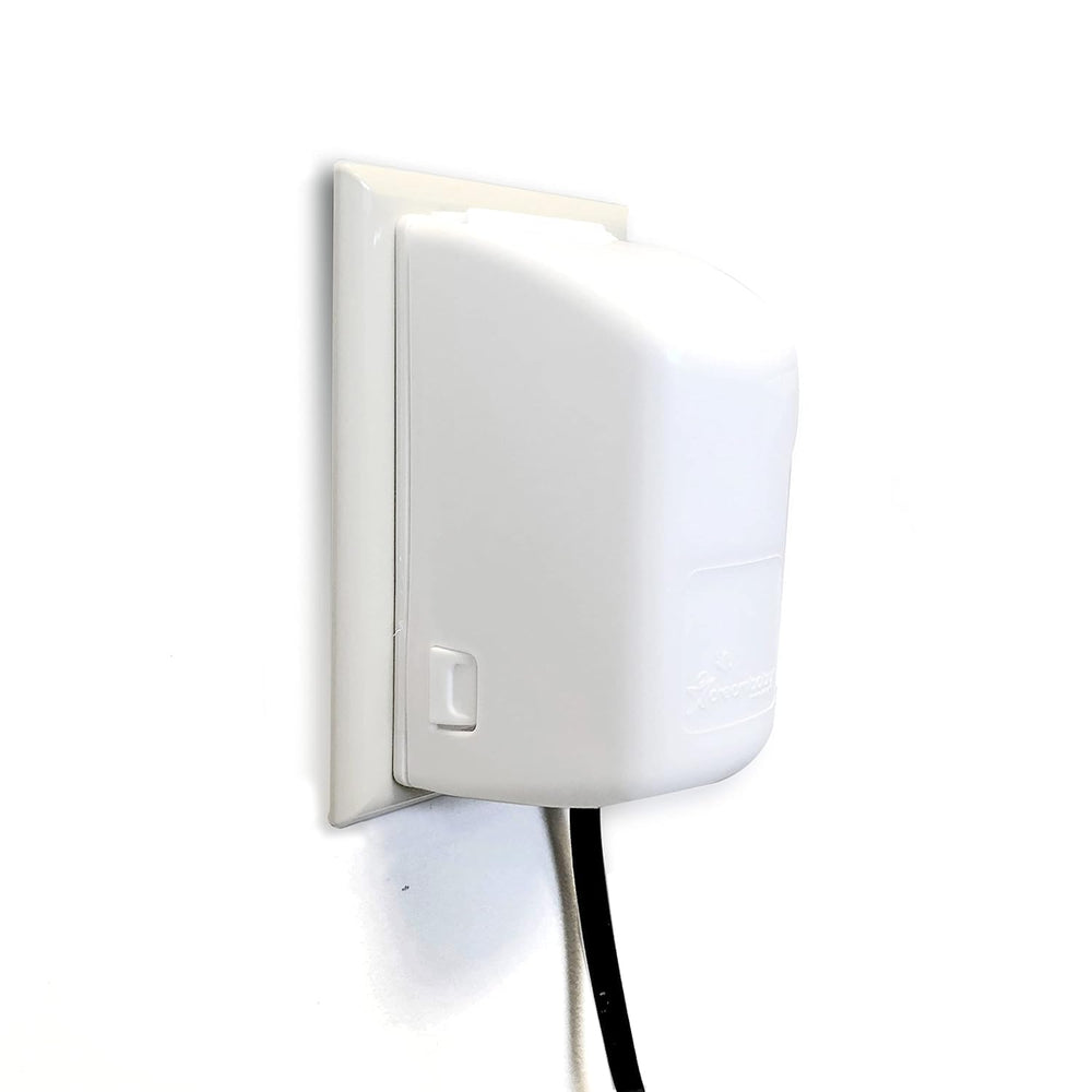 Dreambaby Dual Fit Plug Cover on outlet showing full coverage for safety.