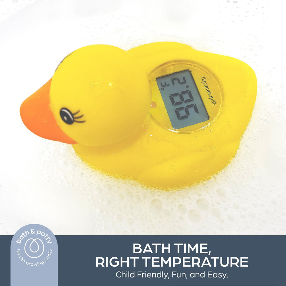 Dreambaby duck floating bath toy doubles as a safety thermometer for newborn baths.
