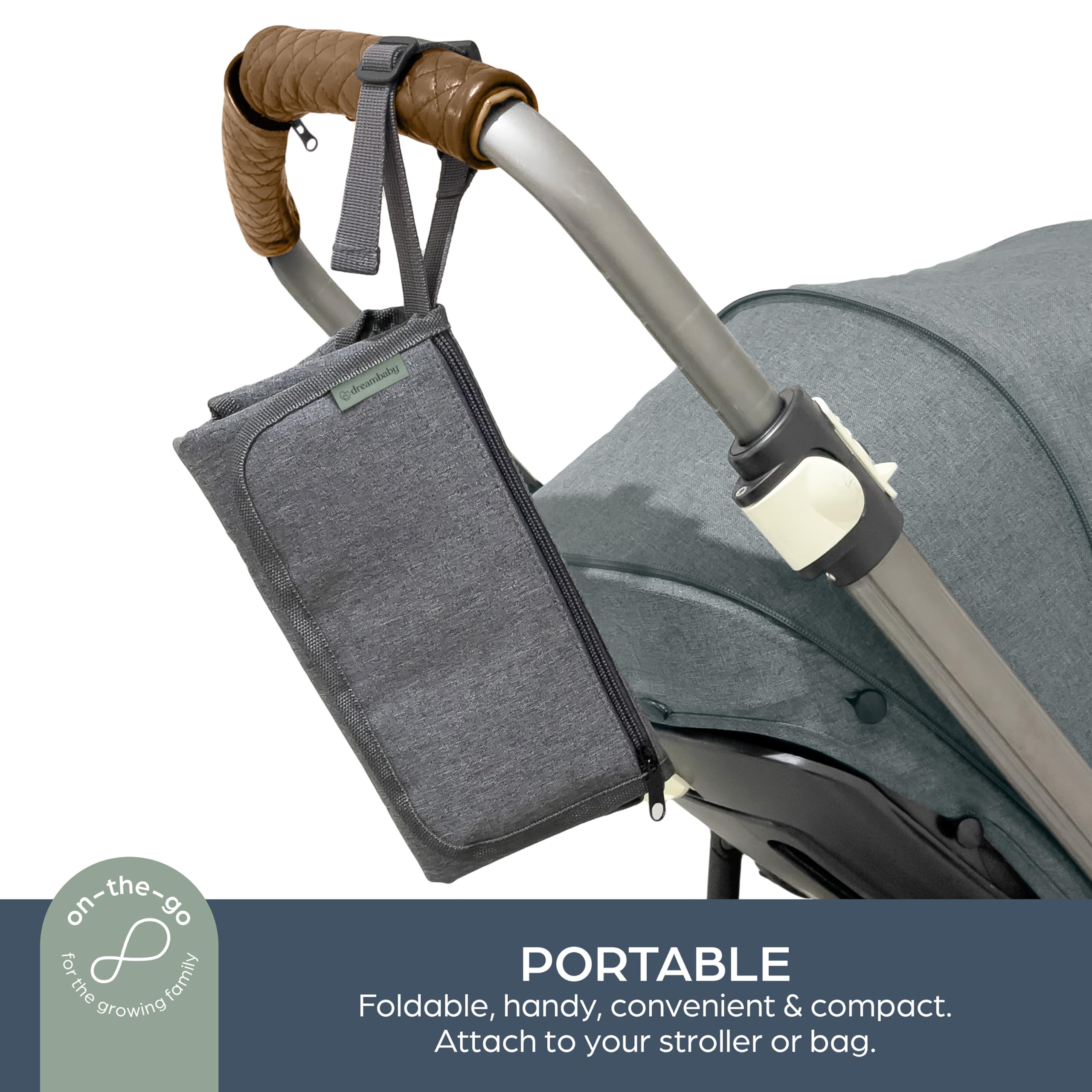 Dreambaby Fold and Go padded headrest supports gentle diapering.
