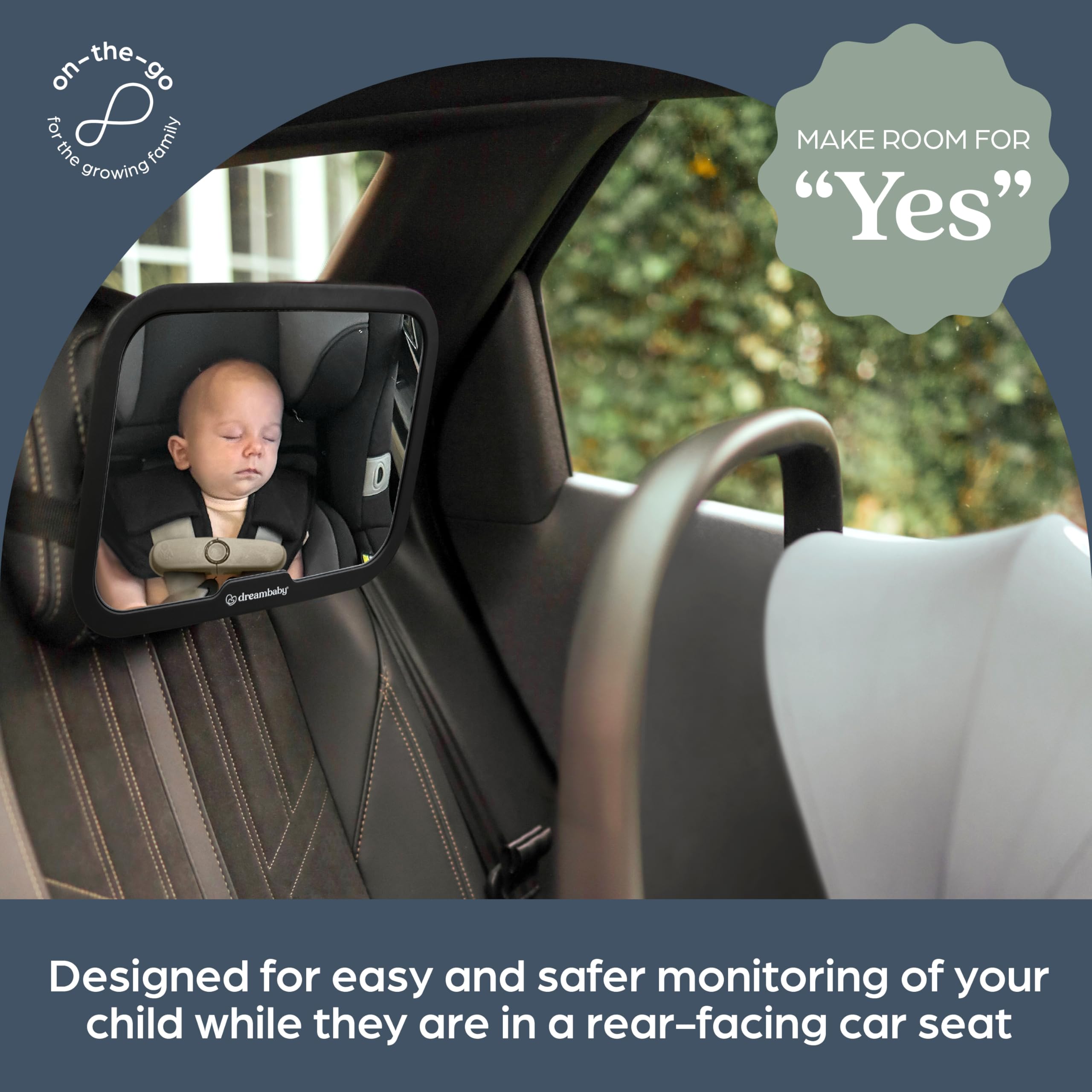Dreambaby headrest-compatible mirror fits most vehicles for versatile use