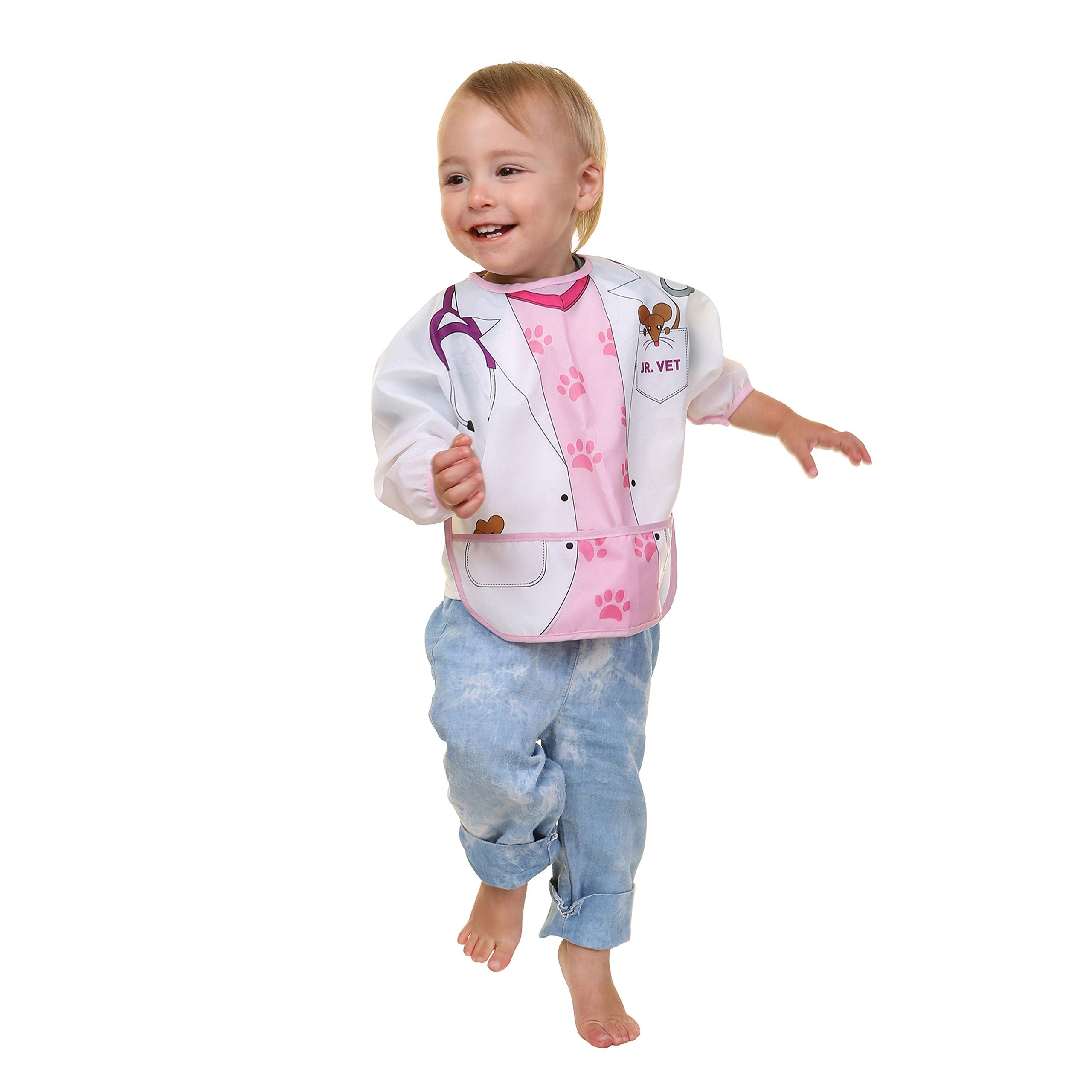 Dreambaby L564BB Vet sleeved bib protects clothing while feeding.