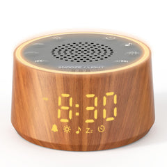 Dreamegg baby sound machine with nursery lamp in wood finish, soothing nights for baby.
