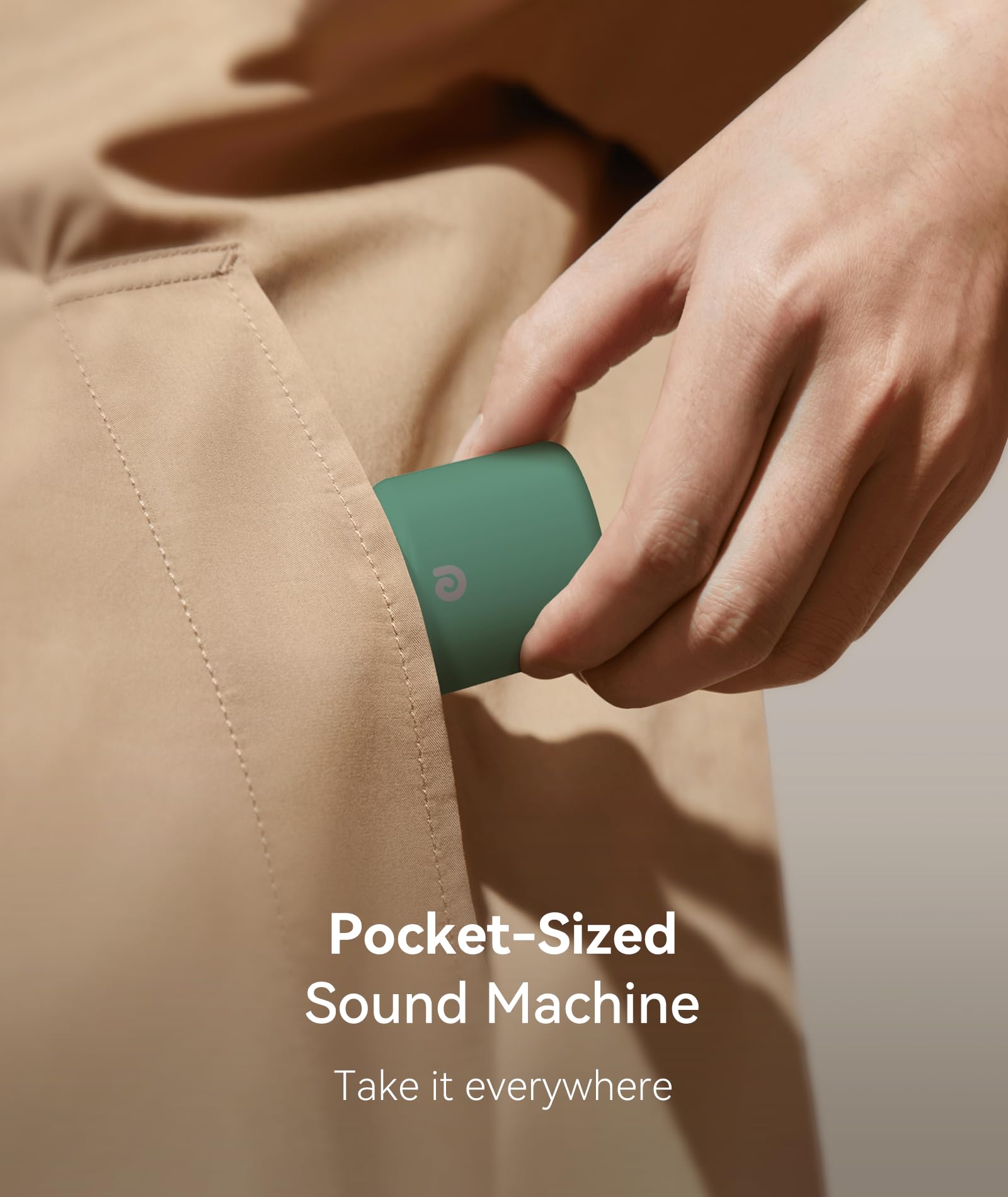 Dreamegg travel white noise machine pine on bedside table during hotel stay