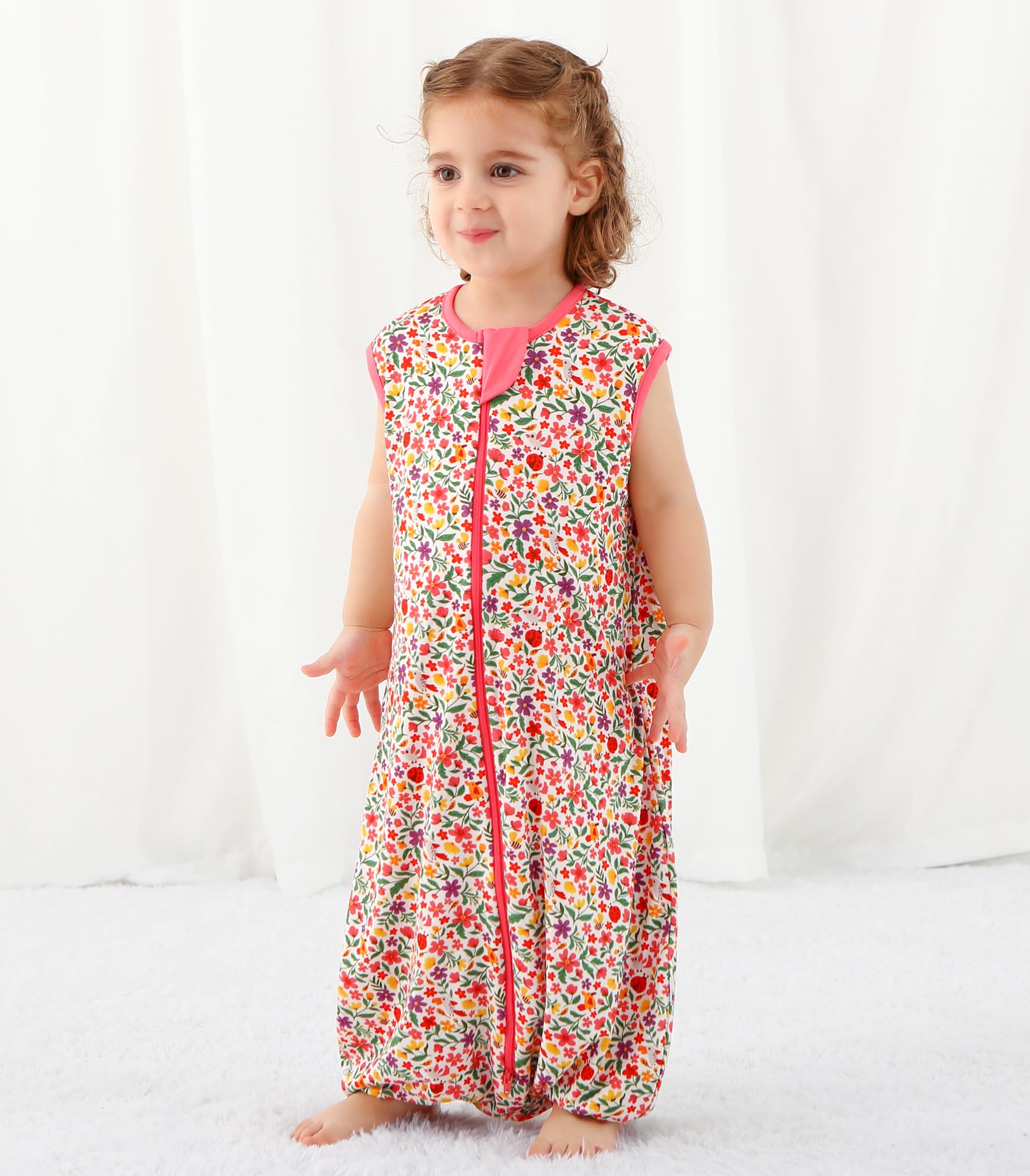 Size 4T sleep sack on a walker demonstrates year-round comfort.