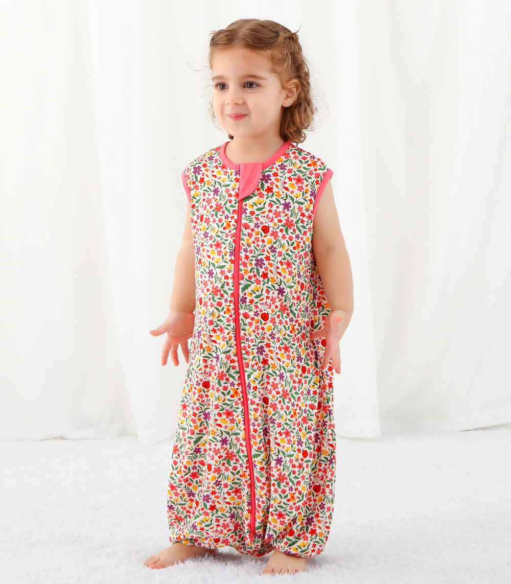 Size 4T sleep sack on a walker demonstrates year-round comfort.