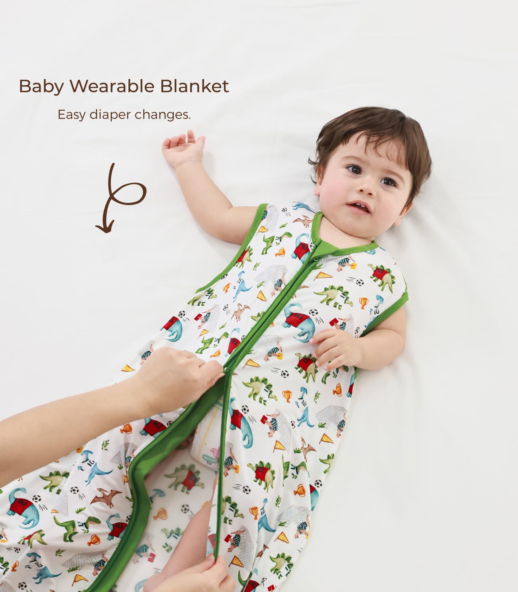 DREAMHALO dinosaur print sleep sack packaged as a gift set