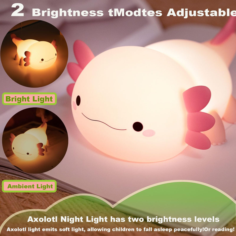 DREAMING MY DREAM axolotl night light offers dual brightness for versatile lighting.