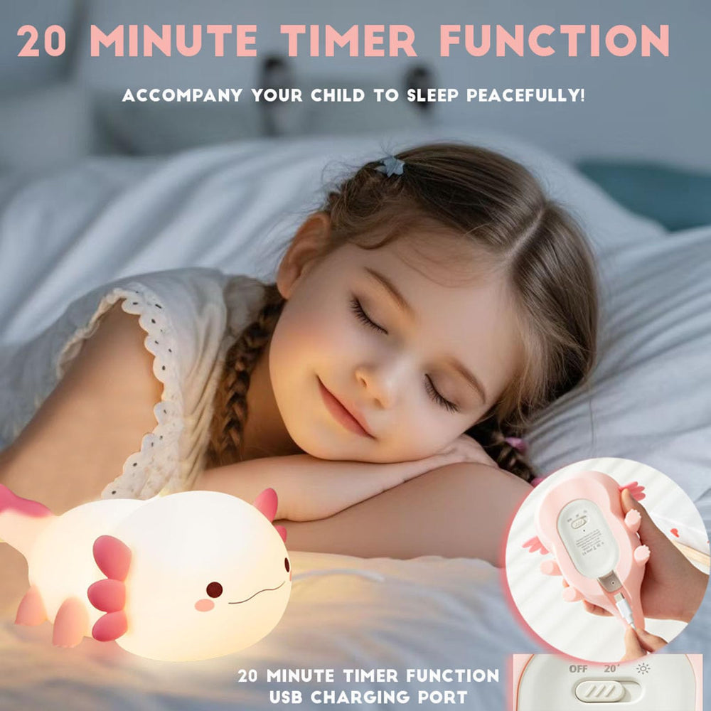 DREAMING MY DREAM axolotl night light with rechargeable battery for portable use.