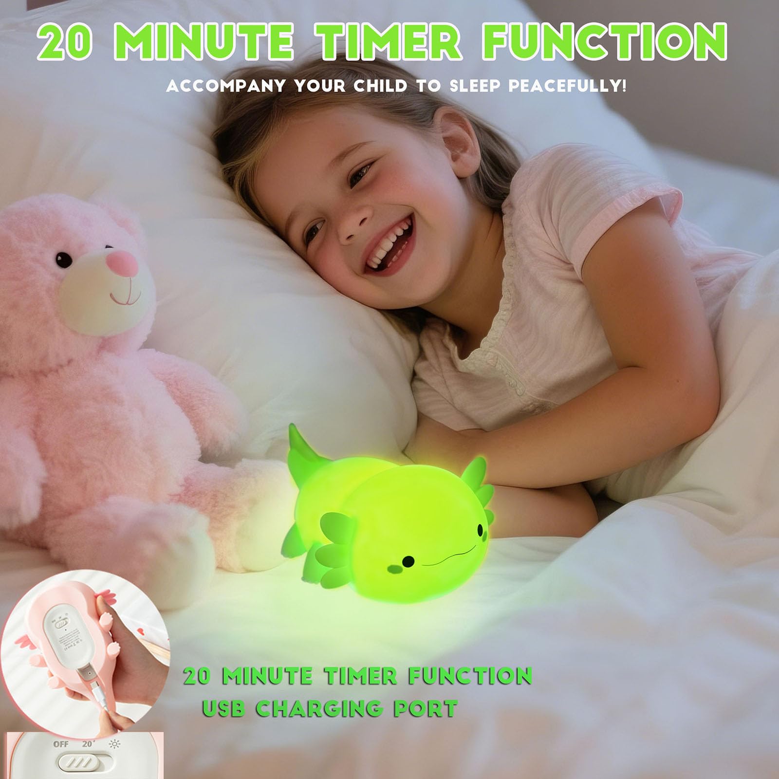 DREAMING MY DREAM axolotl night light rechargeable design for cordless nights