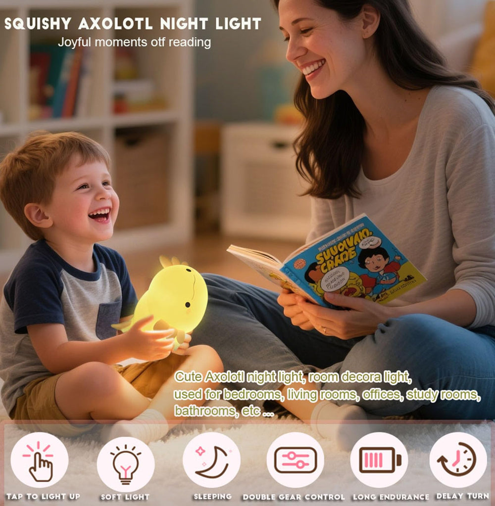 DREAMING MY DREAM axolotl night light features a 20 minute timer