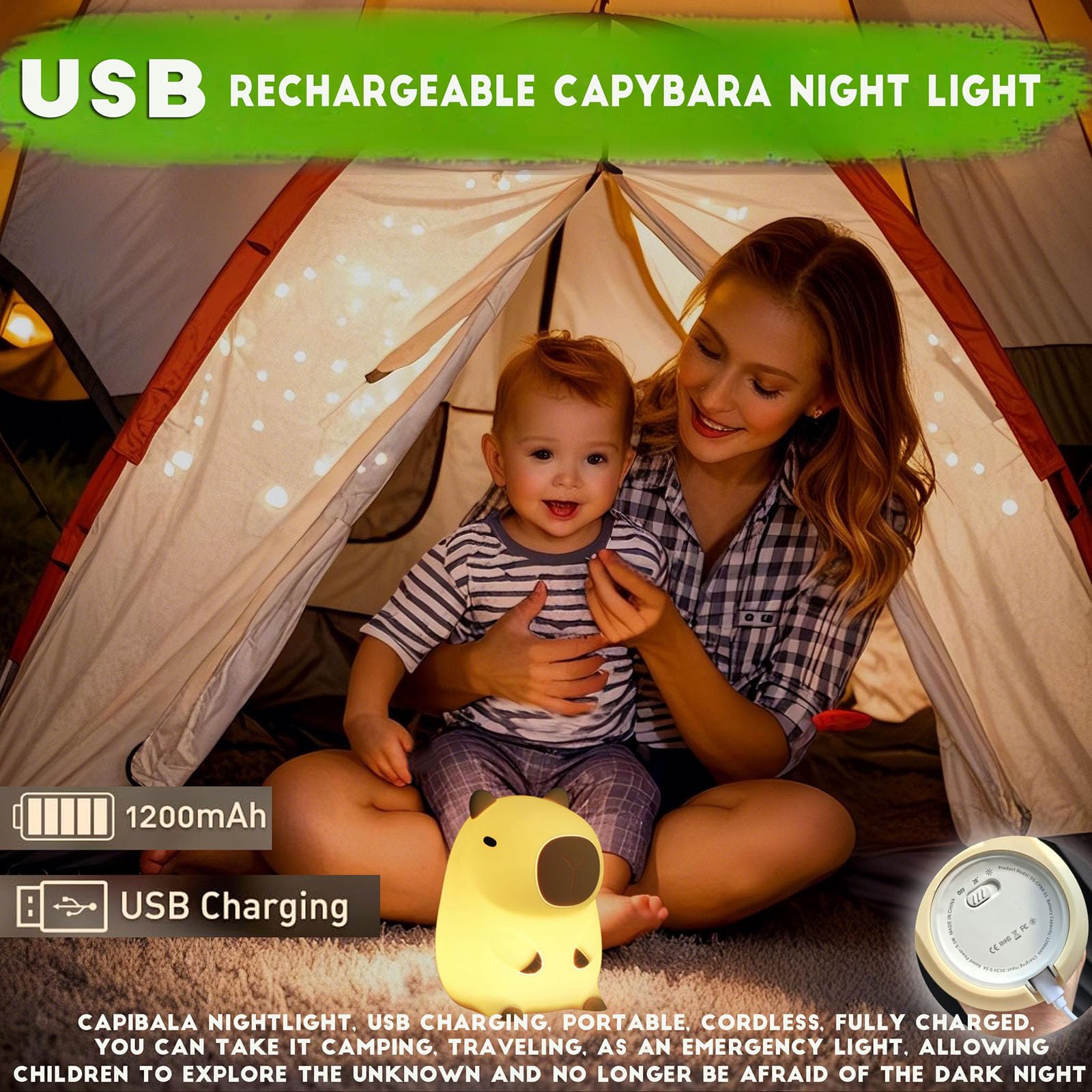 Kids room decor BPA-free silicone capybara light