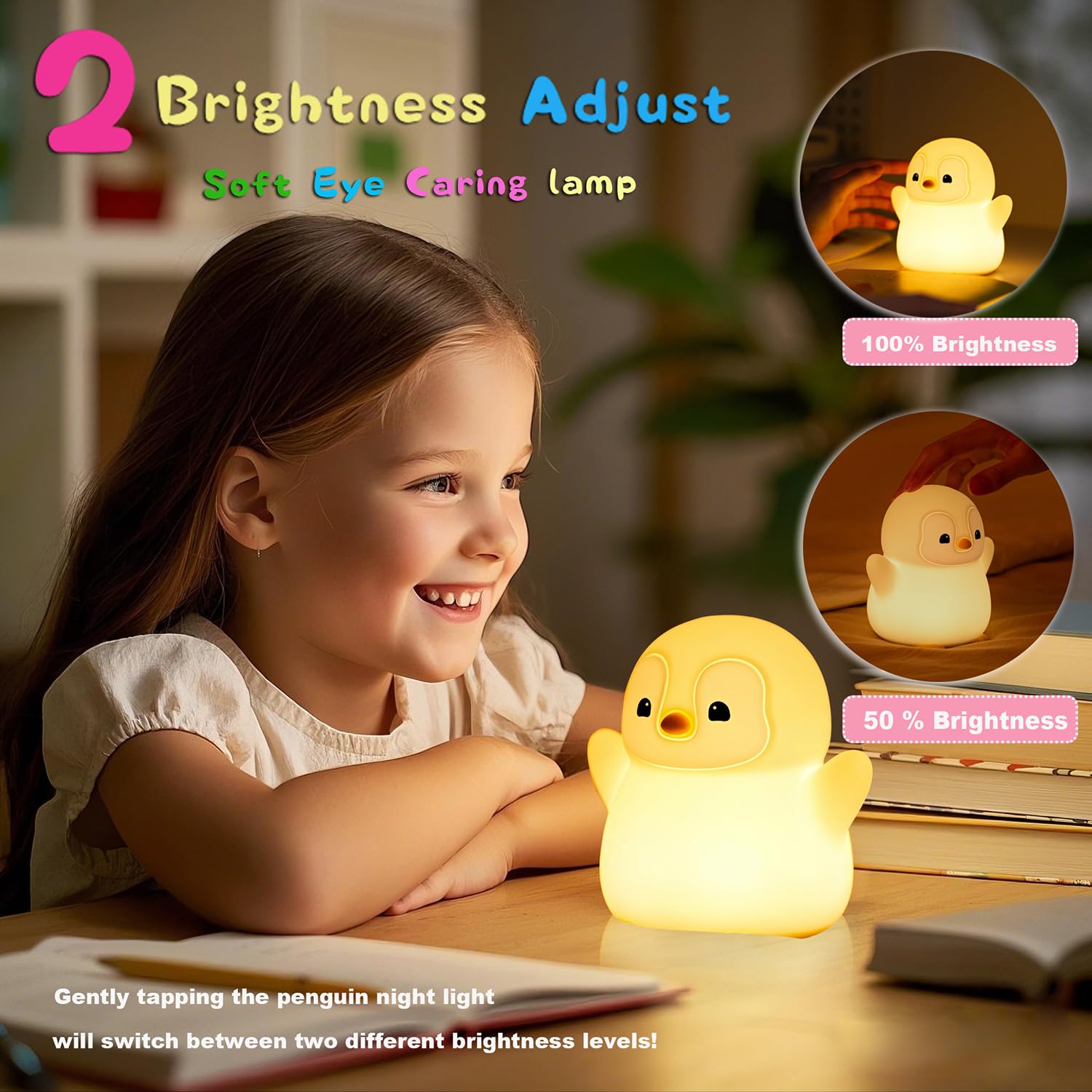 DREAMING MY DREAM penguin night light with two brightness levels for soft or bright illumination