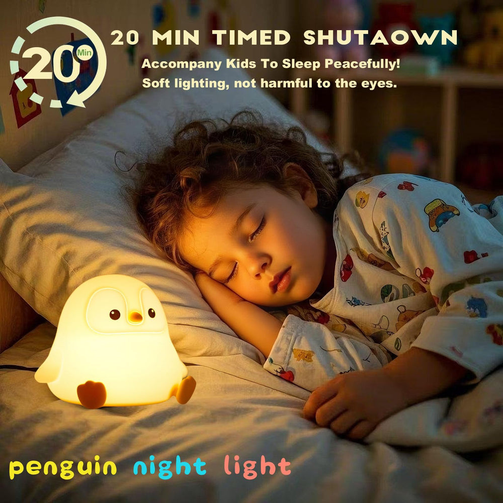 DREAMING MY DREAM penguin night light with rechargeable battery promotes portable use anywhere.