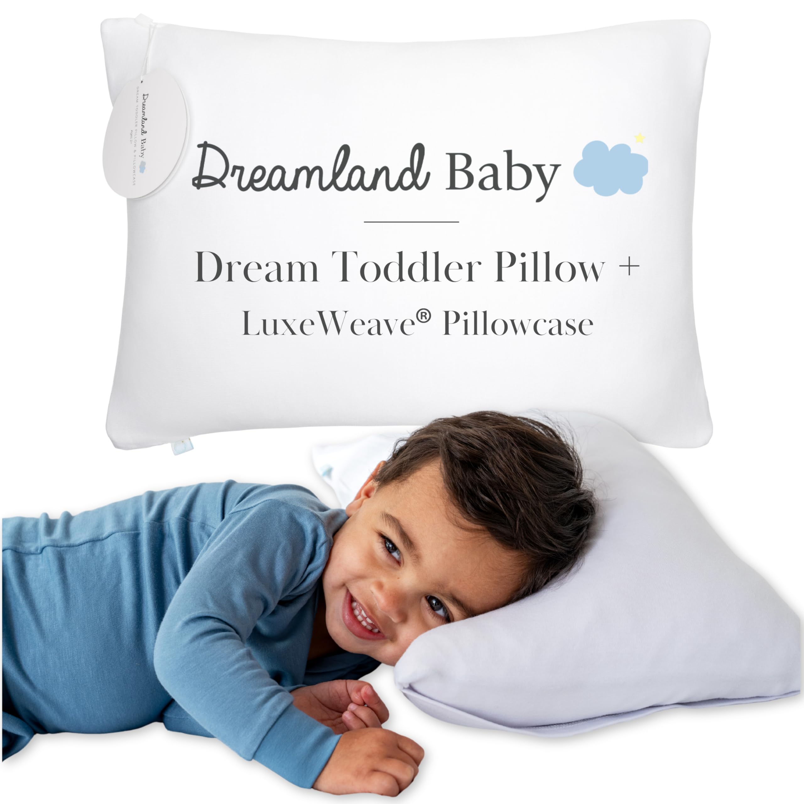 Dreamland Baby premium toddler pillow 13x18 with ergonomic design for stable neck support