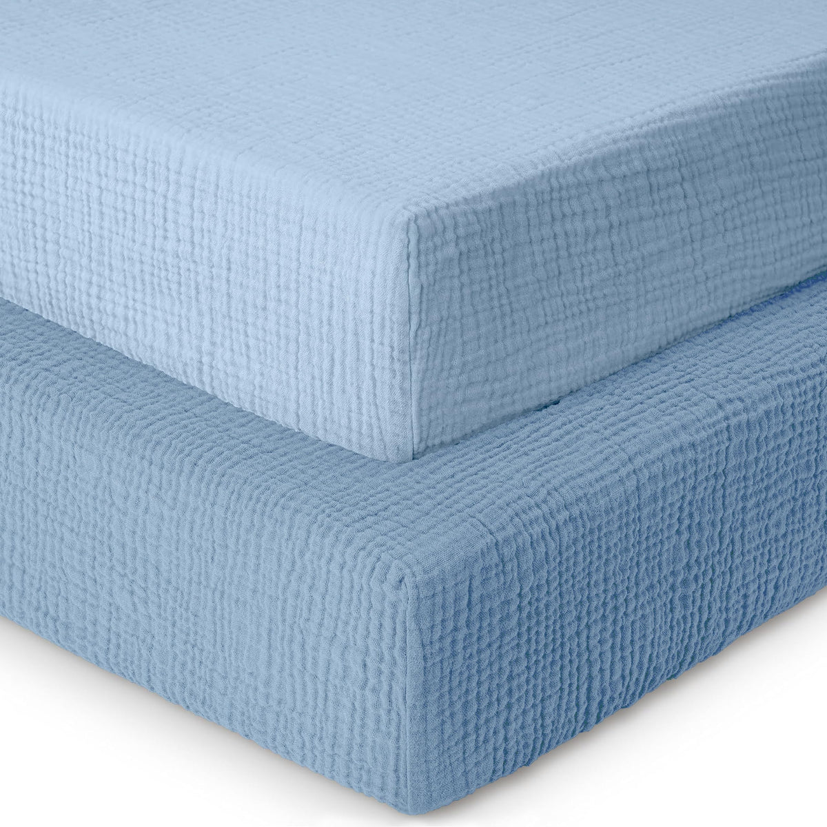 Dreamology baby crib sheets blue pack front view shows snug fit for standard cribs