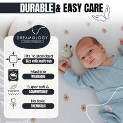 Dreamology bassinet sheets in brown flowers for oval cribs, snug fit and gentle, irritation-free sleep.