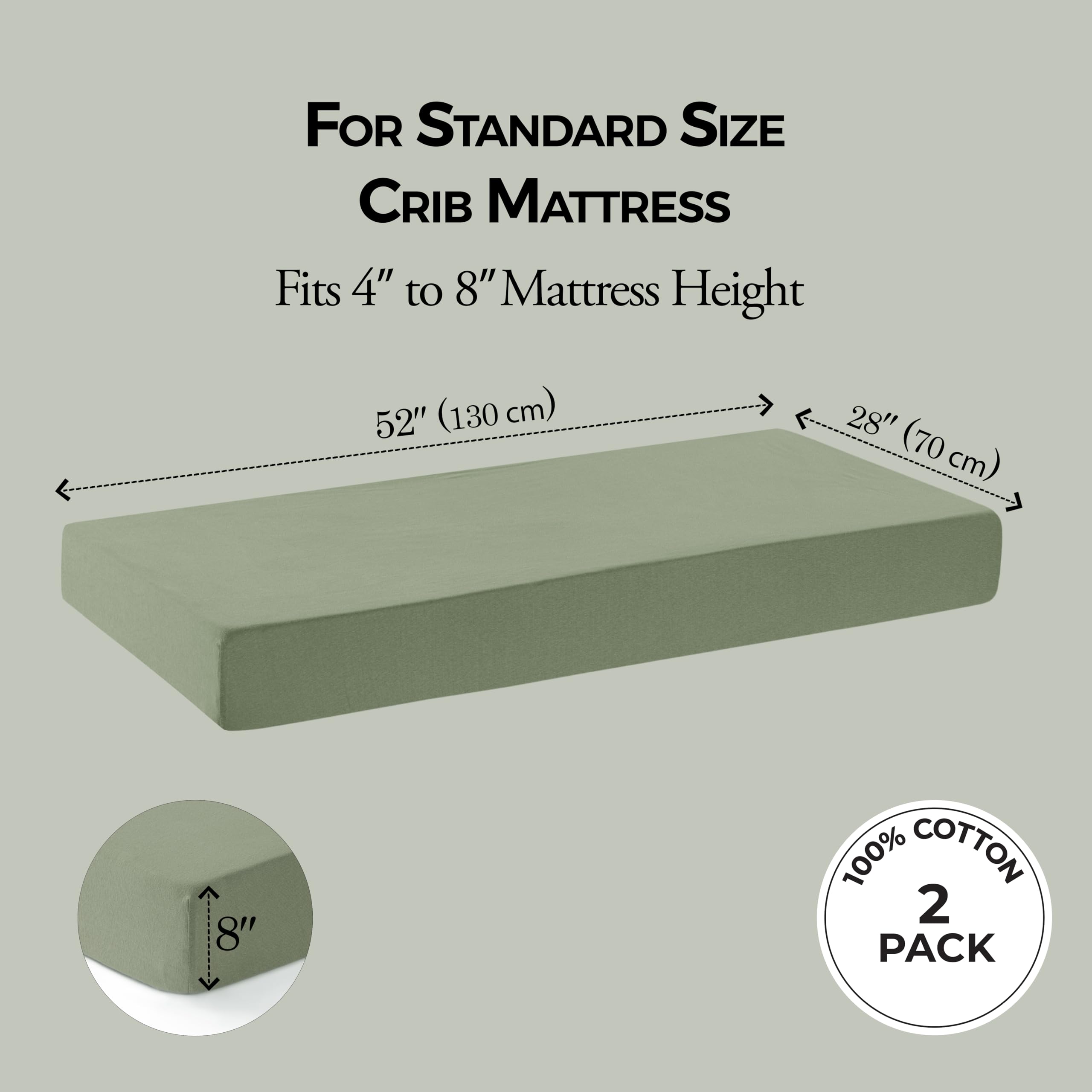 Dreamology snug-fit crib sheets showing standard crib compatibility