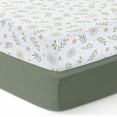 Dreamology green floral crib sheets in a soft two-pack for the nursery