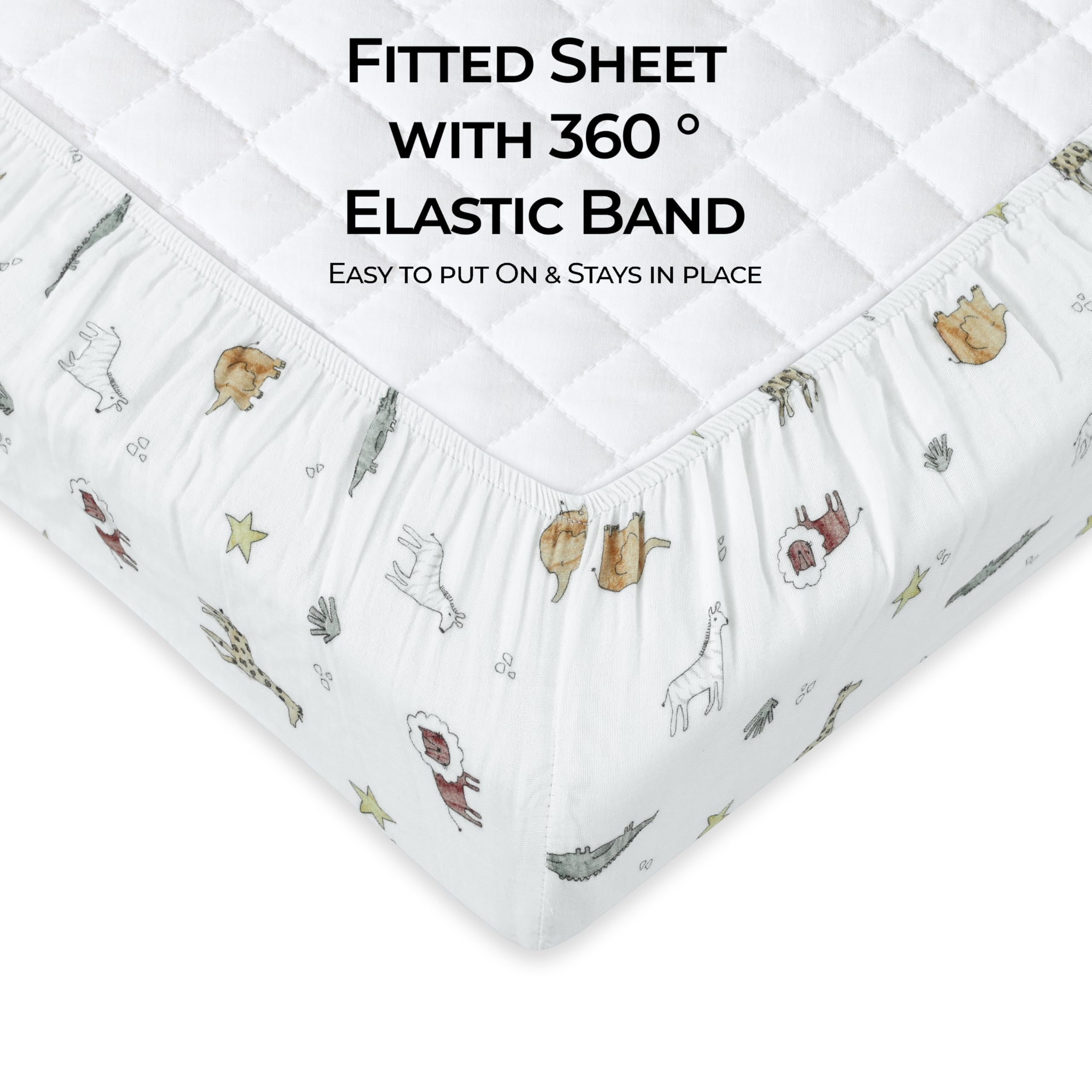 Dreamology crib sheet shows elastic edge for a snug, slip-free fit on mattresses.