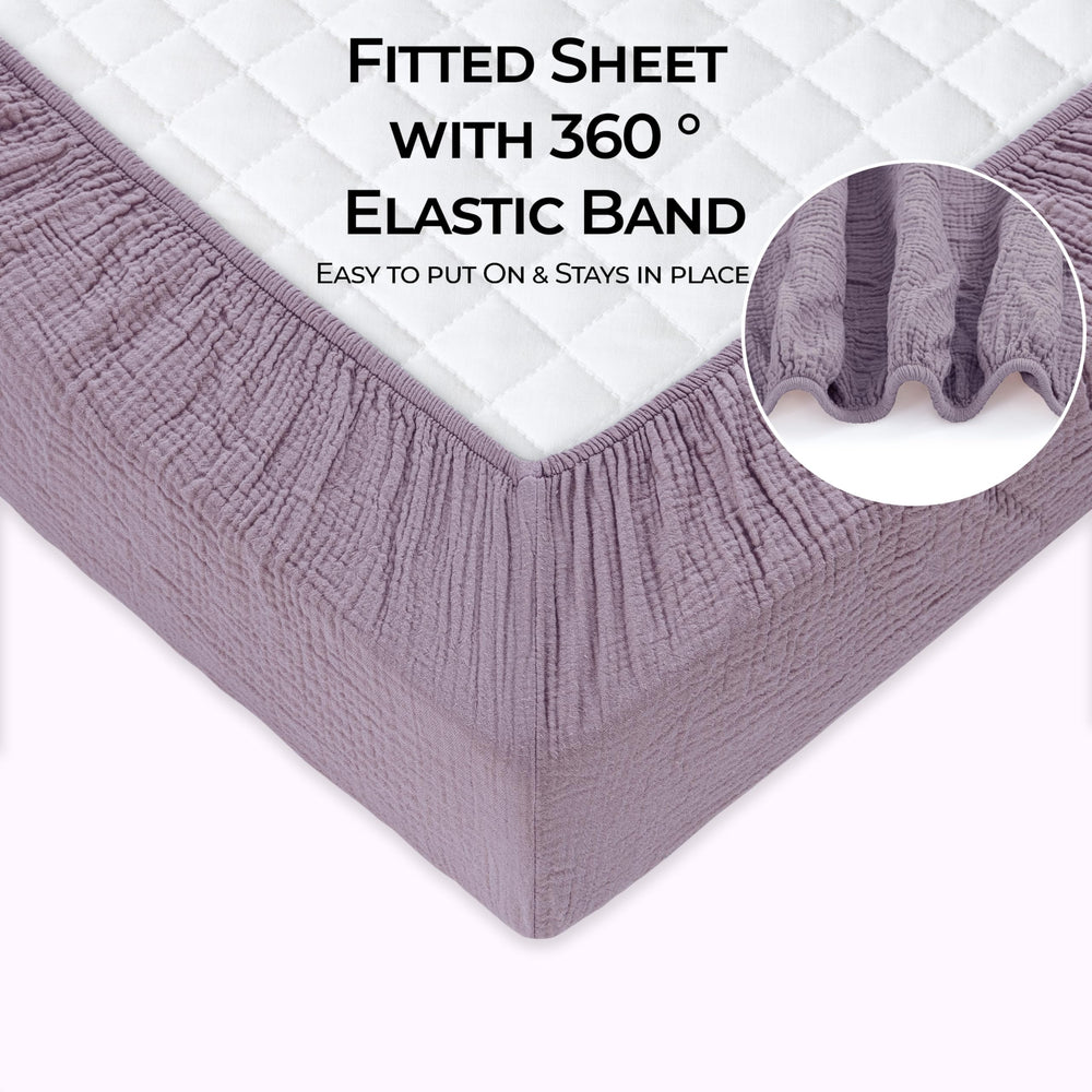 Dreamology muslin crib sheet used as toddler-bed sheets during transitions.