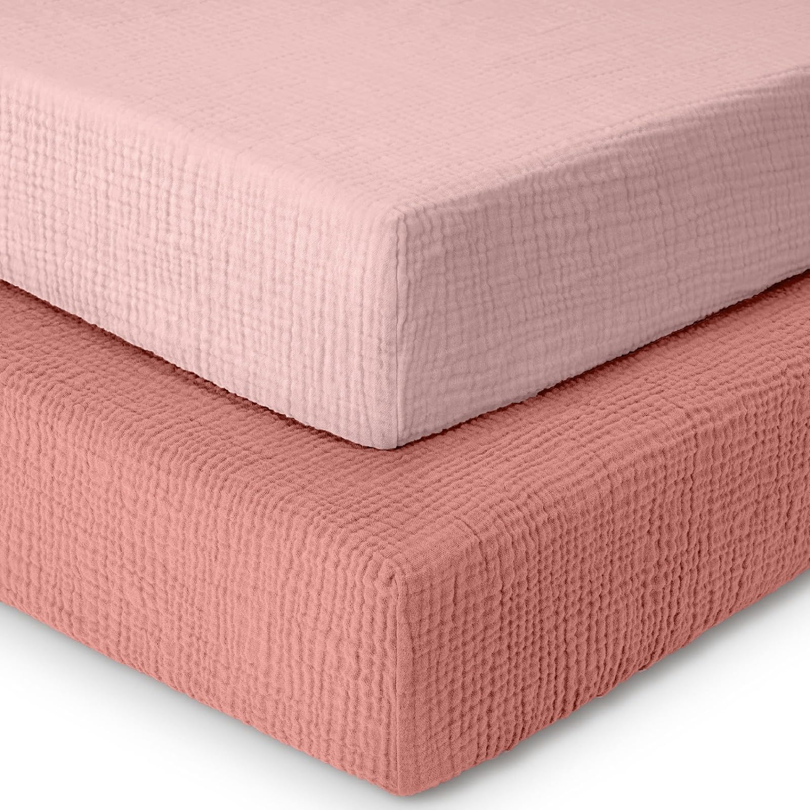 Dreamology muslin crib sheets 2-pack pink, soft fabric for standard cribs.