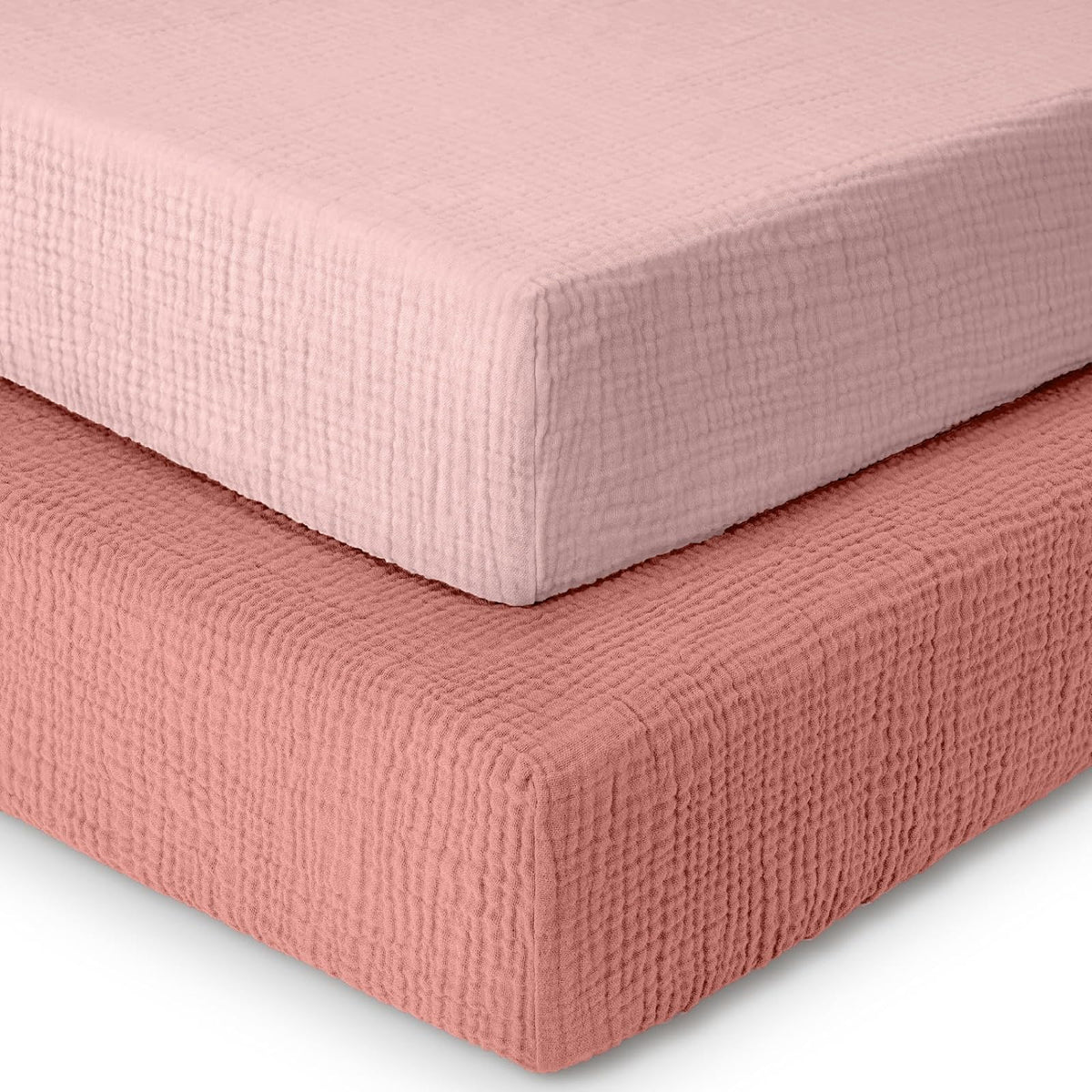 Dreamology muslin crib sheets 2-pack pink, soft fabric for standard cribs.