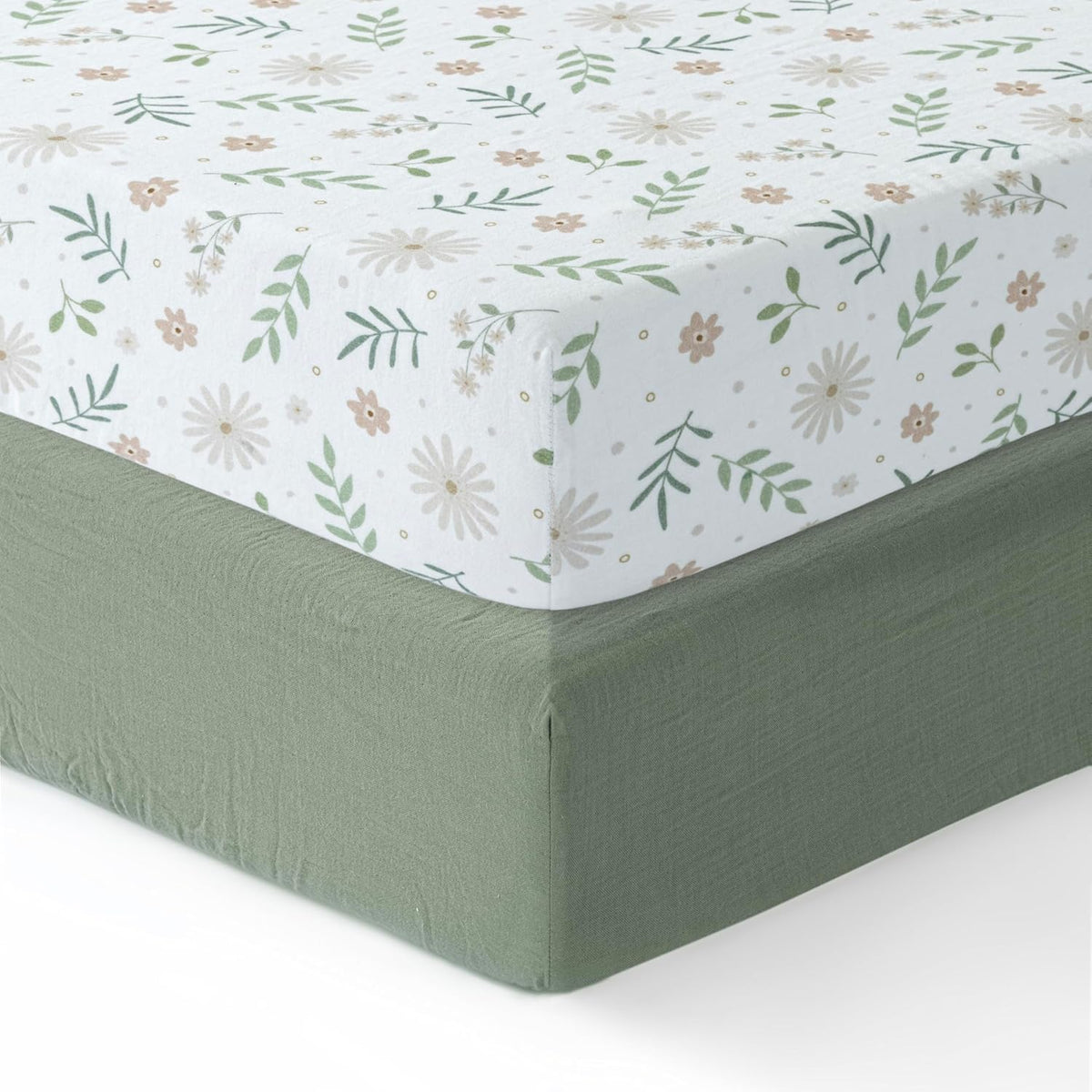 Dreamology floral crib sheets with green flowers offer soft, breathable comfort for baby naps