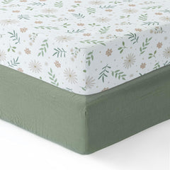 Dreamology floral crib sheets with green flowers offer soft, breathable comfort for baby naps