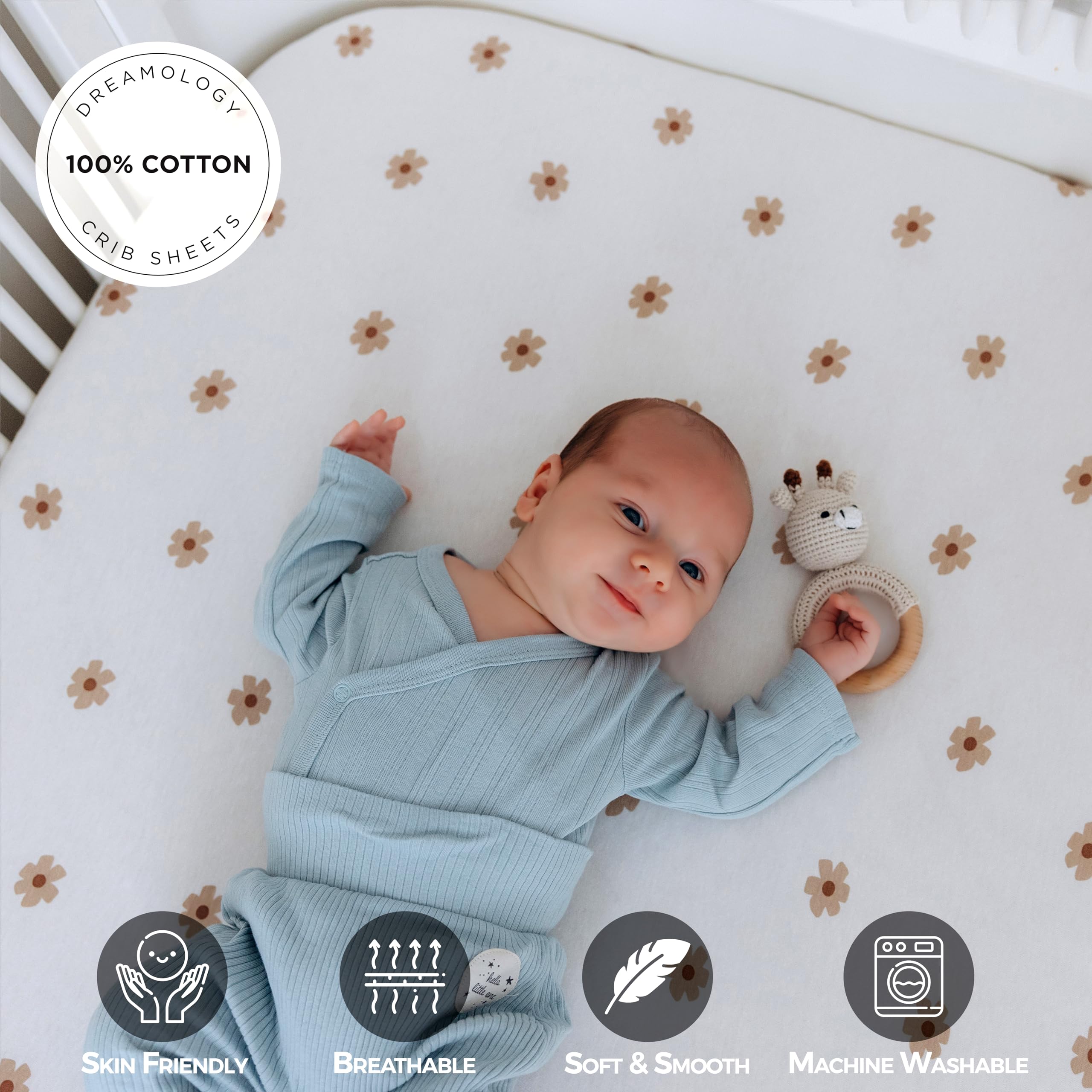 Dreamology pack-n-play-sheets brown-flowers full-coverage demonstrates snug fit for mini cribs.