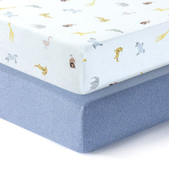 Dreamology sky blue crib sheet with animal pattern offers a snug, secure fit for standard cribs.