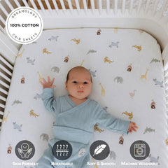 Dreamology crib sheet closeup on soft cotton highlights gentle touch for baby's skin.