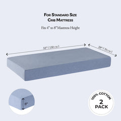 Dreamology sky blue crib sheet shows elastic edges for a secure mattress grip.