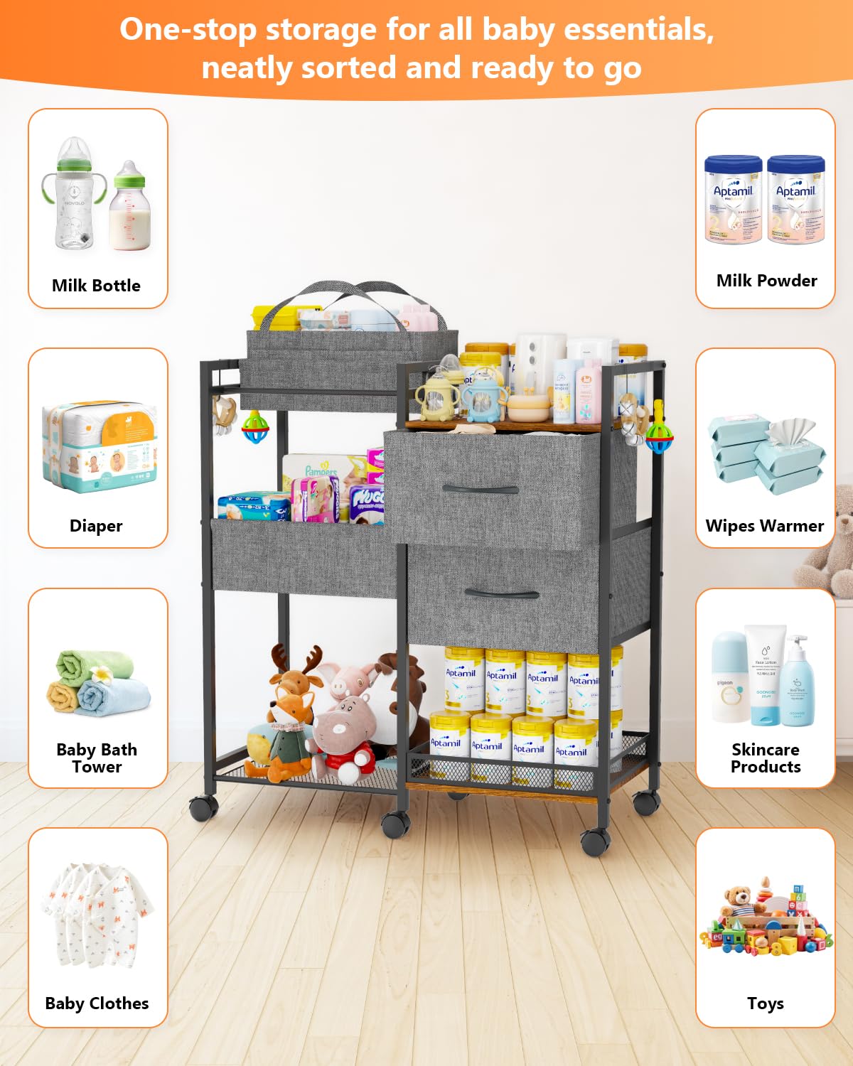 DreamPine soft-closing drawers offer quiet, safe nursery storage.