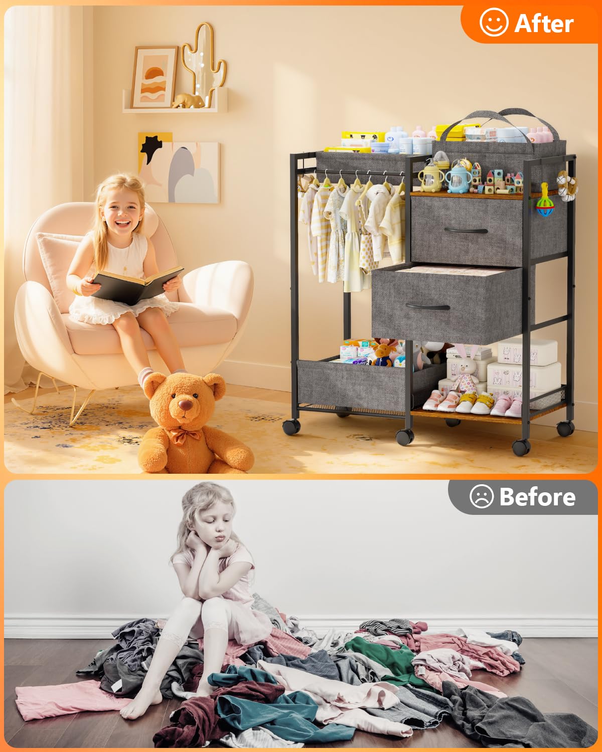DreamPine rolling nursery cart glides easily with 360-degree wheels.