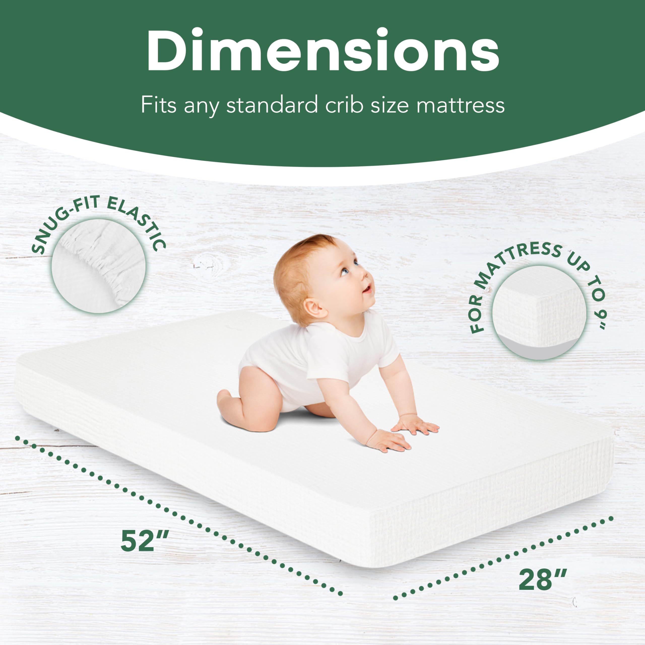 Dreams of Hugs snug-fit crib sheet close-up showing 360° elastic.