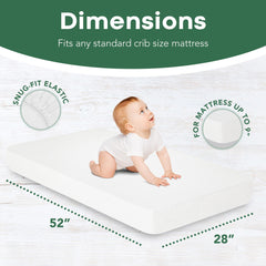 Dreams of Hugs snug-fit crib sheet close-up showing 360° elastic.