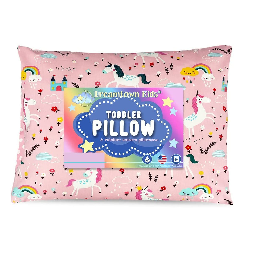 Dreamtown Kids toddler pillow close-up showing soft fabric for sensitive skin.