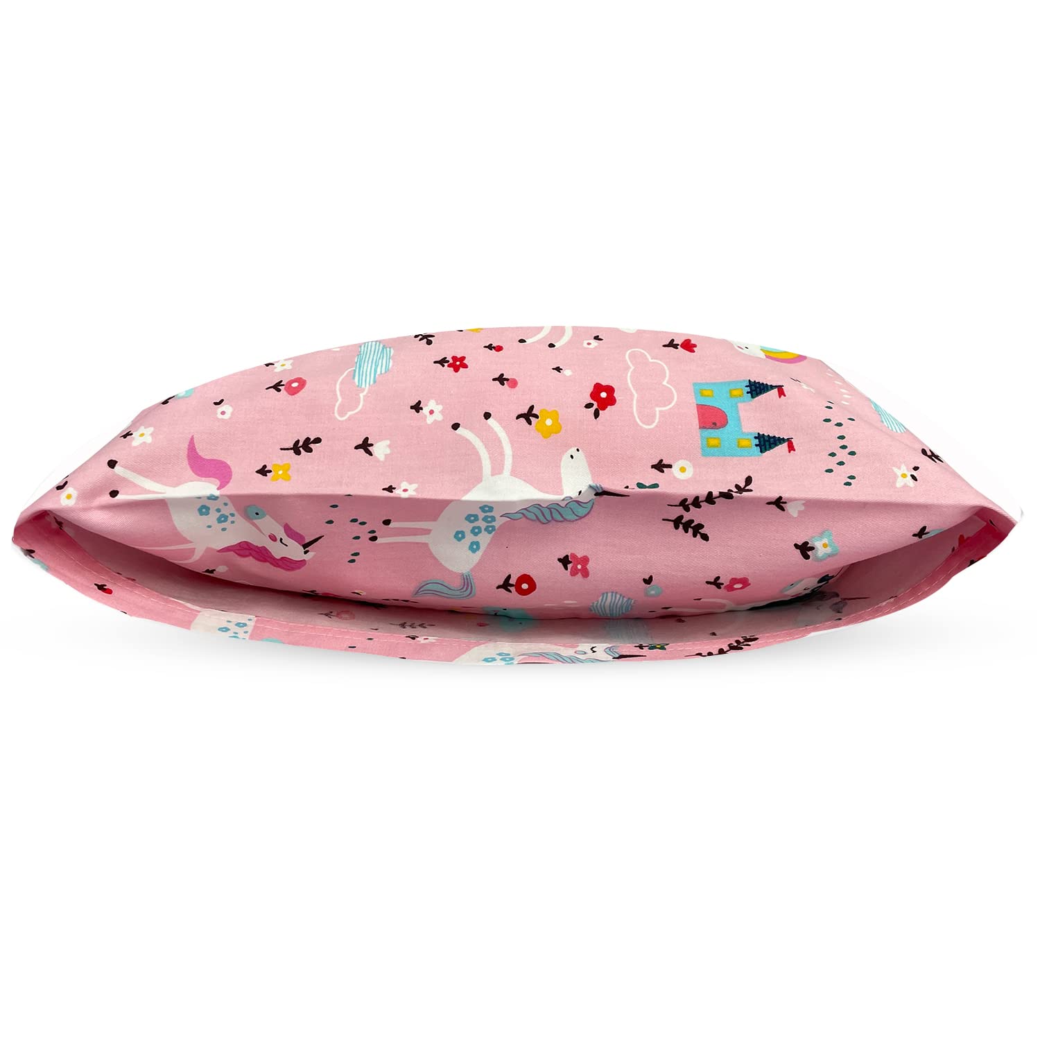 Dreamtown Kids toddler pillow travel-ready size fits cribs and car seats.