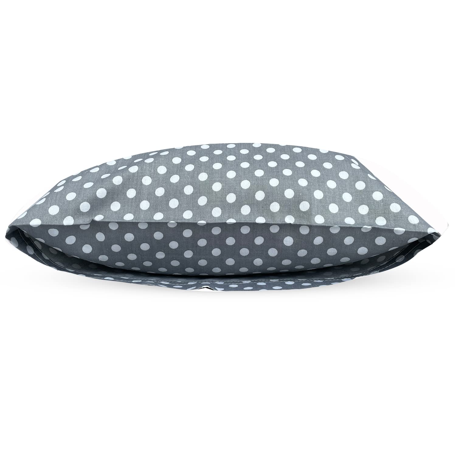 Dreamtown Kids grey polka dot pillowcase; skin-friendly fabric for sensitive toddlers.