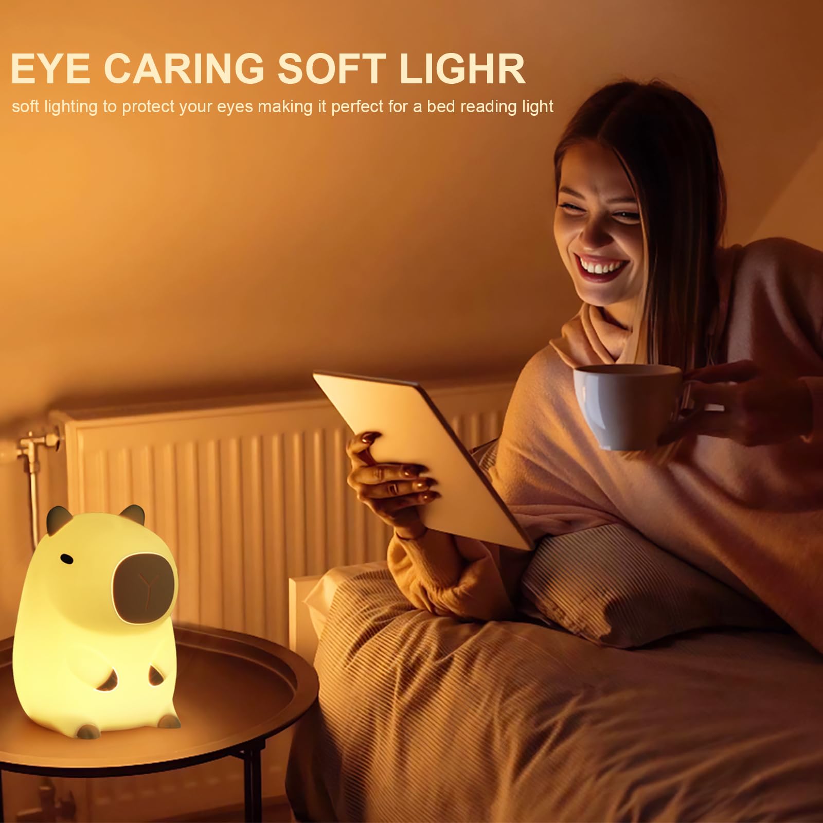 Drecoam Capybara night light in nursery, dorm, and office settings.