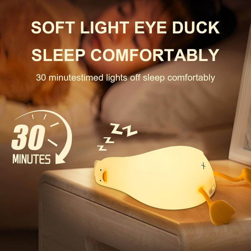 Drecoam Duck Night Light shown charging via USB-C