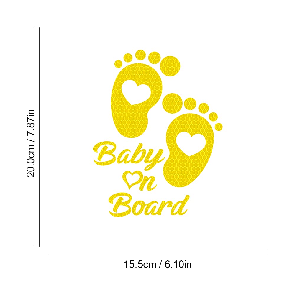 Dreothy footprint baby on board sign on side window enhances caution from surrounding traffic.