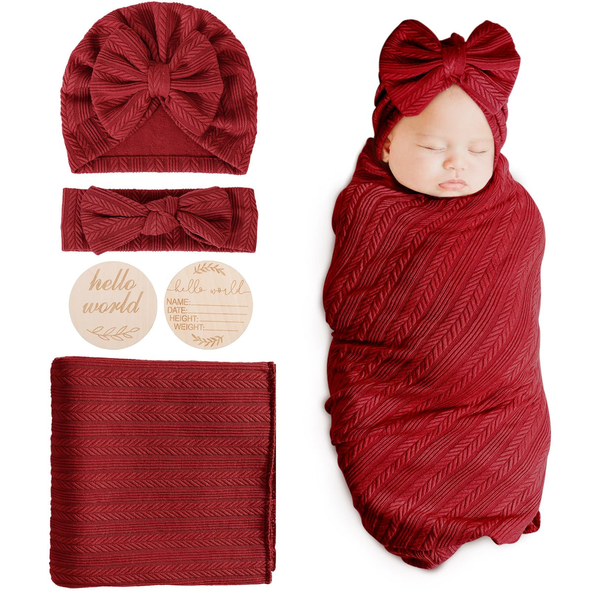 DRESHOW BQUBO 4pc swaddle blanket set with accessories, soft and secure wrap