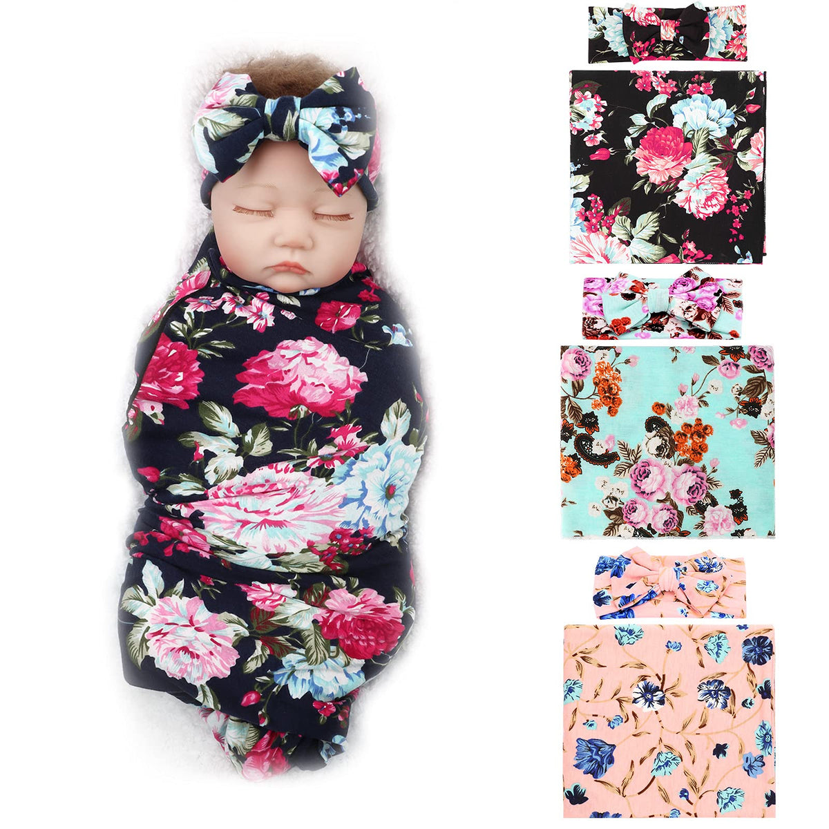 DRESHOW BQUBO floral swaddle blankets offer soft, secure newborn cuddles