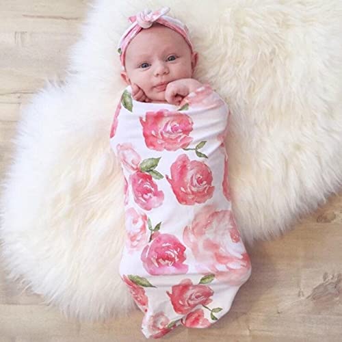 DRESHOW BQUBO floral swaddle set with headband creates cozy newborn photography scene