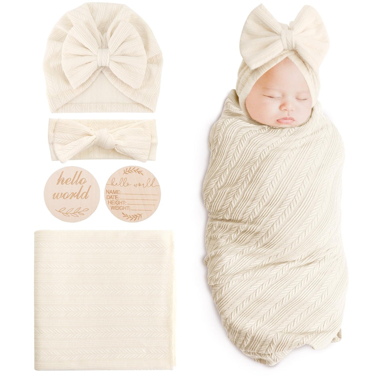 DRESHOW BQUBO four-piece swaddle set front view showing complete newborn essentials.