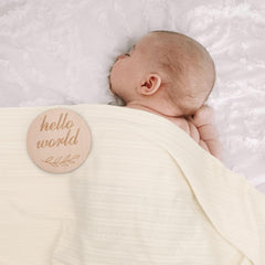 DRESHOW BQUBO Hello World birth card with swaddle, a keepsake moment.