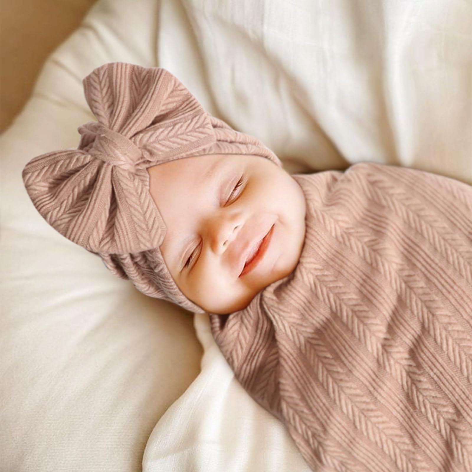 DRESHOW BQUBO matching hat and bow headband, soft and adorable