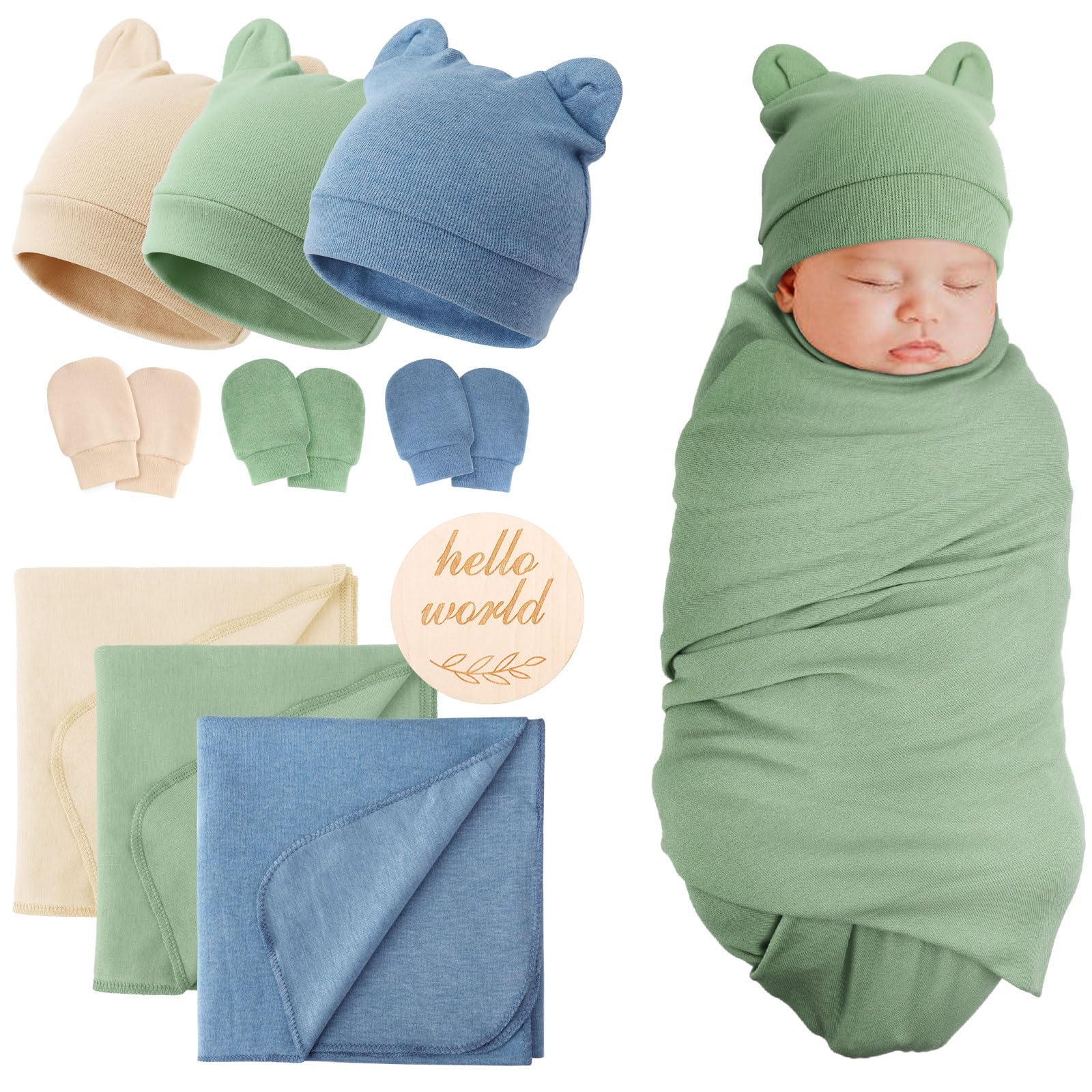 DRESHOW BQUBO swaddle blanket with bear ears hat for newborn comfort