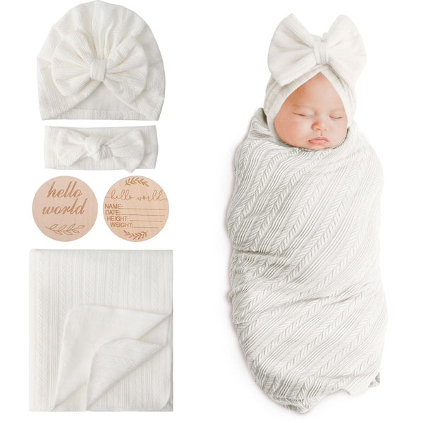 DRESHOW BQUBO white swaddle blankets set for newborns, soft and breathable.